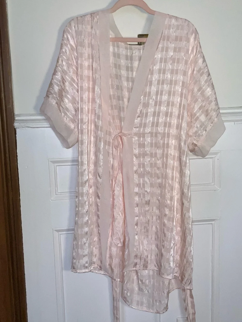 Vintage Christian Dior Blush Pink Jacquard Check Robe Kimono